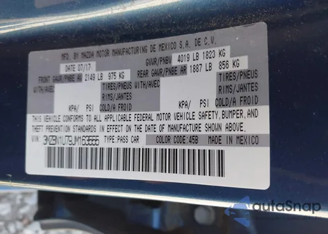 2018 Mazda Mazda3 Sport from USA, damaged, VIN 3MZBN1U79JM163555